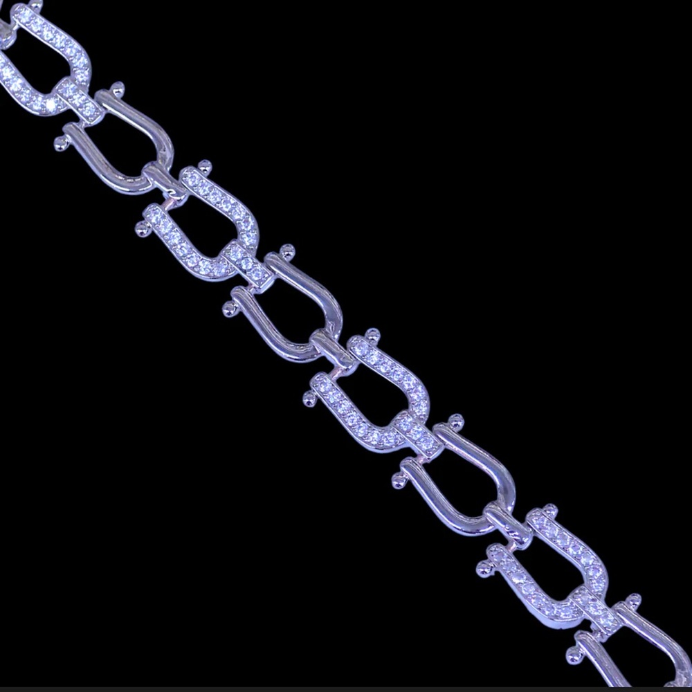 SILVER PLATED FRENCH‎ HORSESHOE CHAIN BRACELET - Picture 3 of 3